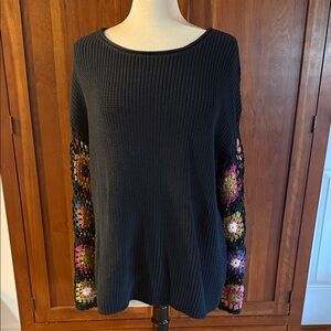 Three Bird Nest Crochet Sleeve Sweater